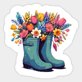 Blooms in Boots Spring Illustration Sticker